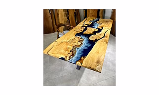 Epoxy Resin Dining Table Realistic River Flow Coffee Table for 2, 4, 6, 8 Beach Look Home Decor Living Room Table Wooden Patio Table Top Only
