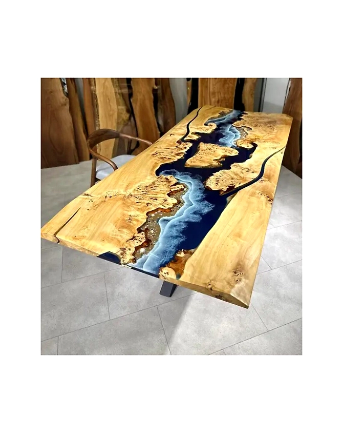 Epoxy Resin Dining Table Realistic River Flow Coffee Table for 2, 4, 6, 8 Beach Look Home Decor Living Room Table Wooden Patio Table Top Only-53544-1