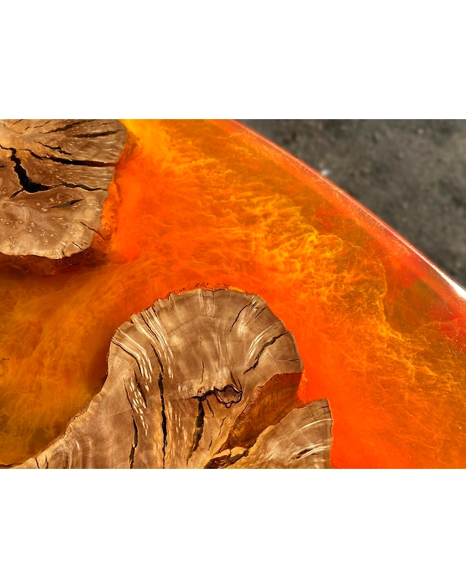Custom Made Classic Orange Epoxy Round Table Top Dining Table 2, 4, 6, 10 Side Table Resin Coffee Table Walnut Table Top Only-18by18-4