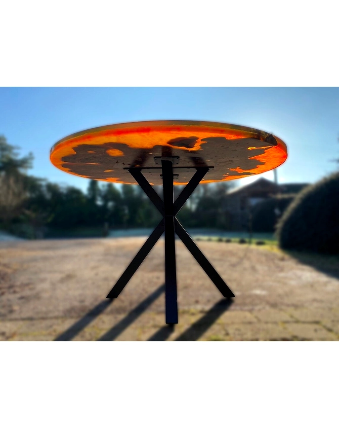 Custom Made Classic Orange Epoxy Round Table Top Dining Table 2, 4, 6, 10 Side Table Resin Coffee Table Walnut Table Top Only-18by18-2