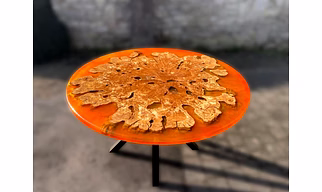 Custom Made Classic Orange Epoxy Round Table Top Dining Table 2, 4, 6, 10 Side Table Resin Coffee Table Walnut Table Top Only