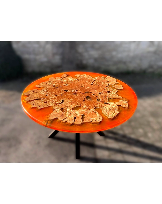 Custom Made Classic Orange Epoxy Round Table Top Dining Table 2, 4, 6, 10 Side Table Resin Coffee Table Walnut Table Top Only-65864-1