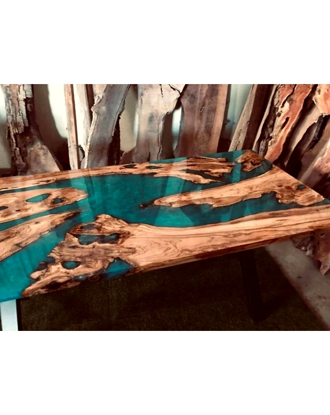 Customized Large Beautiful Teal Green Epoxy Table, Wooden Walnut Table , Dining Table for 2, 4, 6, 8, Living Room Table Top Only-60by30-3