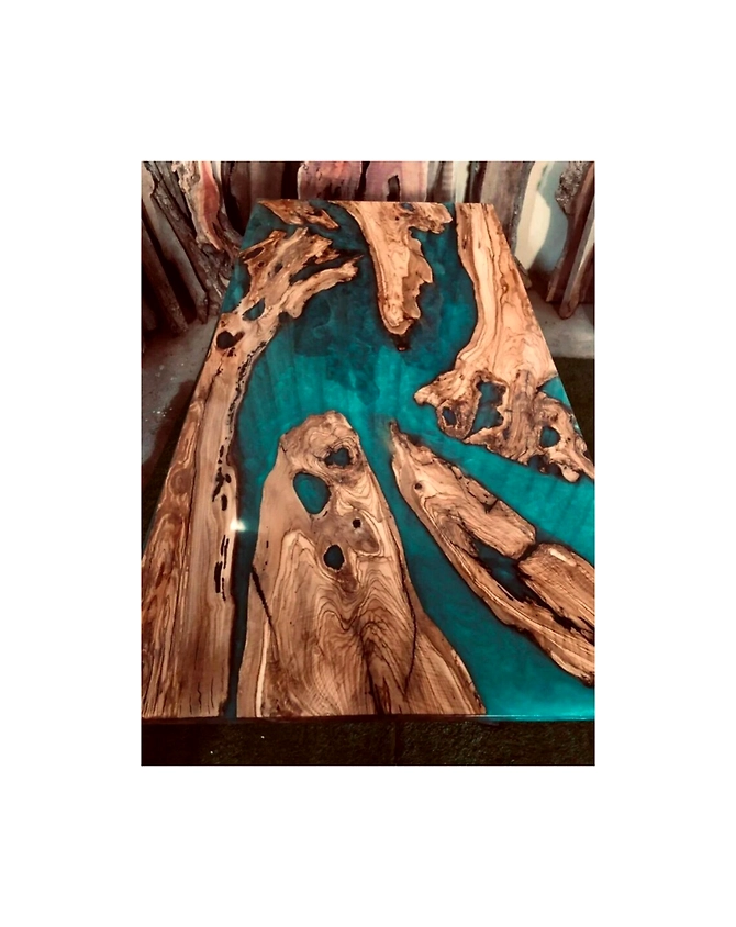 Customized Large Beautiful Teal Green Epoxy Table, Wooden Walnut Table , Dining Table for 2, 4, 6, 8, Living Room Table Top Only-687552-1