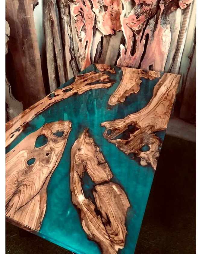 Customized Large Beautiful Teal Green Epoxy Table, Wooden Walnut Table , Dining Table for 2, 4, 6, 8, Living Room Table Top Only-60by30-2