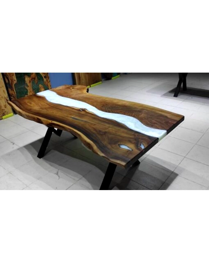 Large Indoor Epoxy Dining Table Resin Coffee Table for 2, 4, 6, 8 White Epoxy Living Room Table, Patio Wooden Walnut Table Top Only-684554-1
