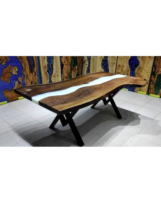 Large Indoor Epoxy Dining Table Resin Coffee Table for 2, 4, 6, 8 White Epoxy Living Room Table, Patio Wooden Walnut Table Top Only-60by30-3