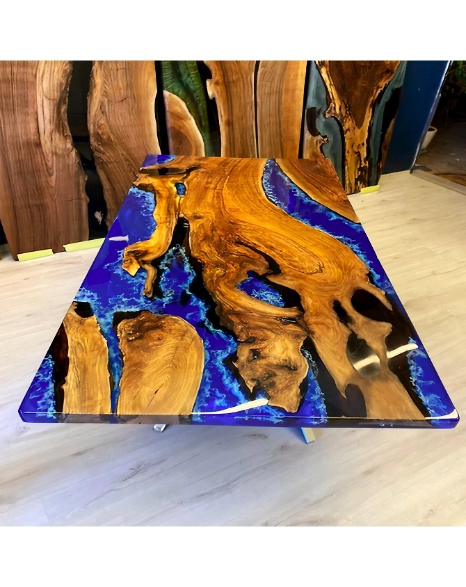 Large Indoor Blue Island Ocean Look Epoxy Dining Table Resin Coffee Table End Table Living Room Table Bar Counter Home Décor Side Table Top-64533-1