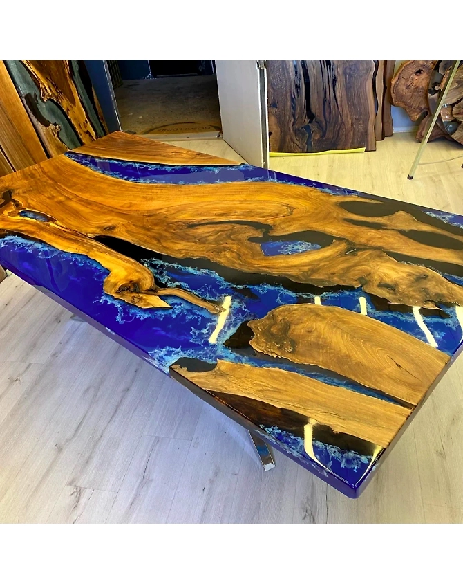 Large Indoor Blue Island Ocean Look Epoxy Dining Table Resin Coffee Table End Table Living Room Table Bar Counter Home Décor Side Table Top-60by30-2