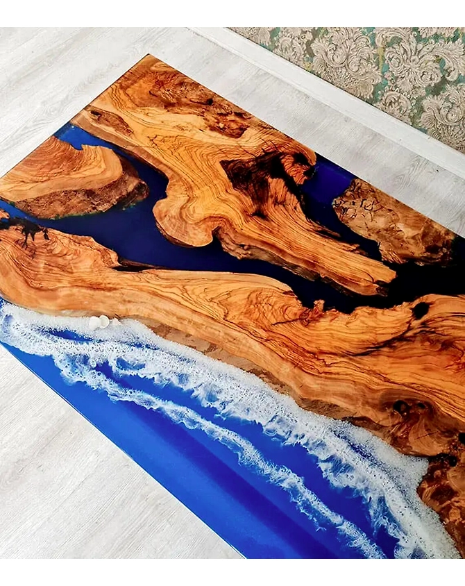 Customized Large Epoxy Table, Blue River Flow Resin Dining Table For 2, 4, 6, 8, Epoxy Coffee Table, Living Room Table, Home Décor-60by30-4