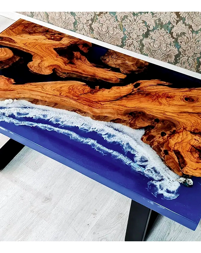 Customized Large Epoxy Table, Blue River Flow Resin Dining Table For 2, 4, 6, 8, Epoxy Coffee Table, Living Room Table, Home Décor-60by30-3