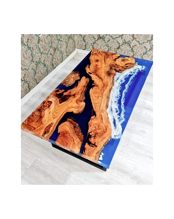 Customized Large Epoxy Table, Blue River Flow Resin Dining Table For 2, 4, 6, 8, Epoxy Coffee Table, Living Room Table, Home Décor-89552-1