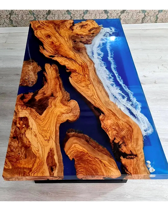 Customized Large Epoxy Table, Blue River Flow Resin Dining Table For 2, 4, 6, 8, Epoxy Coffee Table, Living Room Table, Home Décor-60by30-2