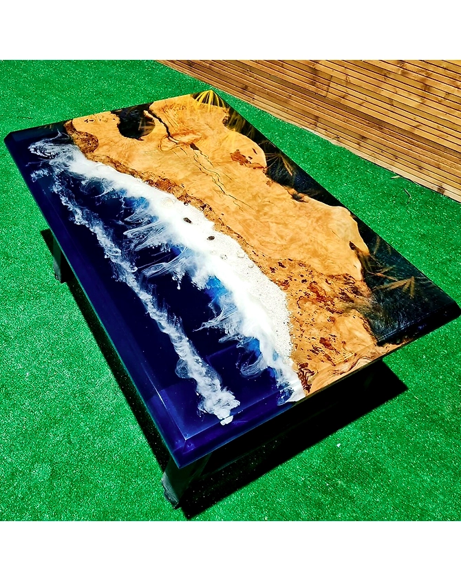 Custom Wood Epoxy Classic Ocean Beach feel Table Coastal Table Resin Dining Table Coffee Table Side/End Table Home Décor Resin Table Top-60by30-1