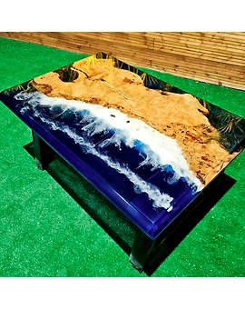 Custom Wood Epoxy Classic Ocean Beach feel Table Coastal Table Resin Dining Table Coffee Table Side/End Table Home Décor Resin Table Top