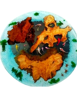 Artistic Aquatic Epoxy Resin Round Coffee Table with Koi Fish Dining Table, Living Room Table, End/Side Table, Bar Table Home Décor Wall Art Top Only