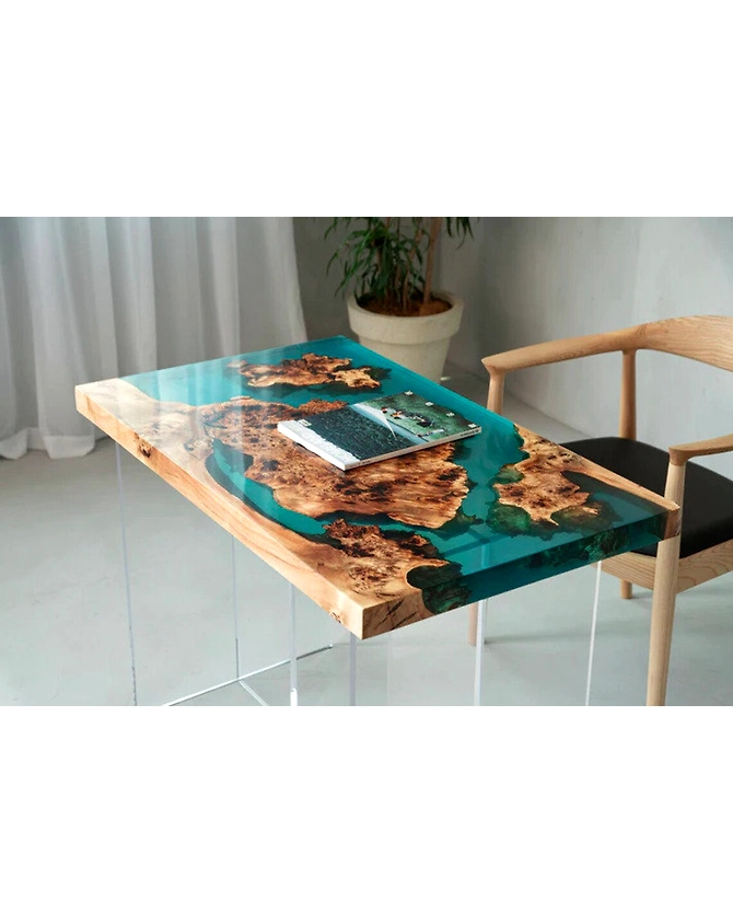 Custom Wood Resin Epoxy Clear Transparent Green Table Coastal table Top Resin Dining Table Coffee Table Side/End Table Home Décor Bar Table Top Only-60by30-3