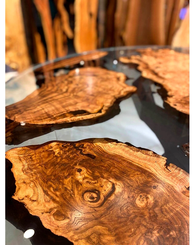 Unique Pattern Blue Round Wooden Epoxy Resin Round Coffee Table Dining Room Table Living Room Table Centre Table End/Side Table Home Décor Top Only-18by18-4