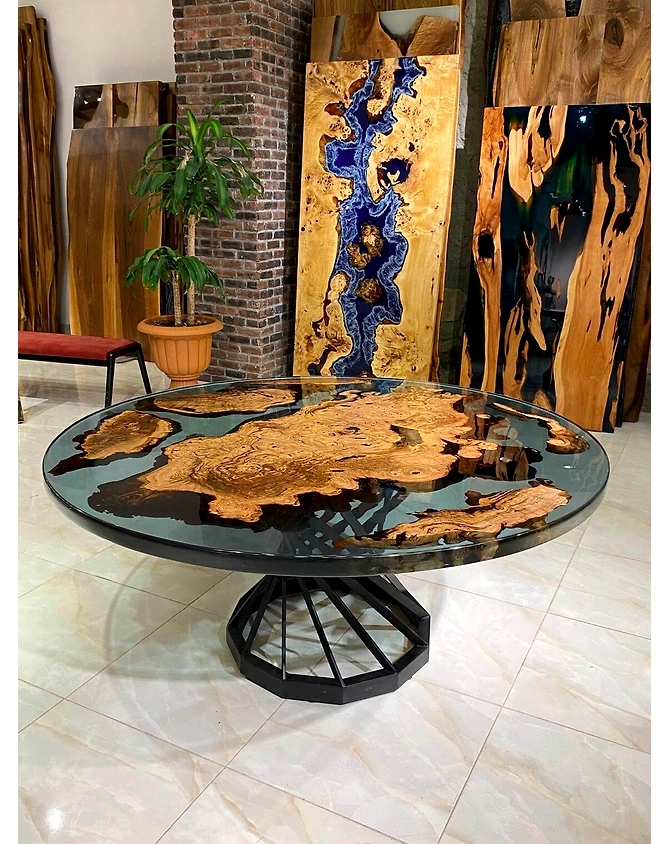 Unique Pattern Blue Round Wooden Epoxy Resin Round Coffee Table Dining Room Table Living Room Table Centre Table End/Side Table Home Décor Top Only-18by18-2