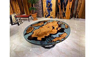 Unique Pattern Blue Round Wooden Epoxy Resin Round Coffee Table Dining Room Table Living Room Table Centre Table End/Side Table Home Décor Top Only