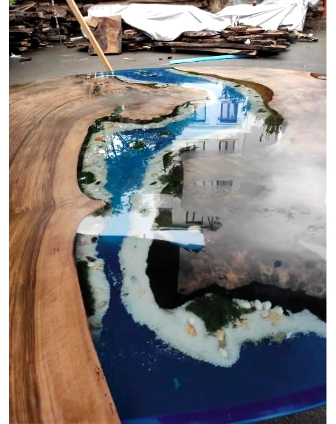 Sea Scape Aquarium Look Epoxy Resin Round Coffee Table with Star, Shell &amp; Rock Dining Room Table Living Table Bar Counter Table Patio Table Side/End Table Home Decor Top Only-18by18-4