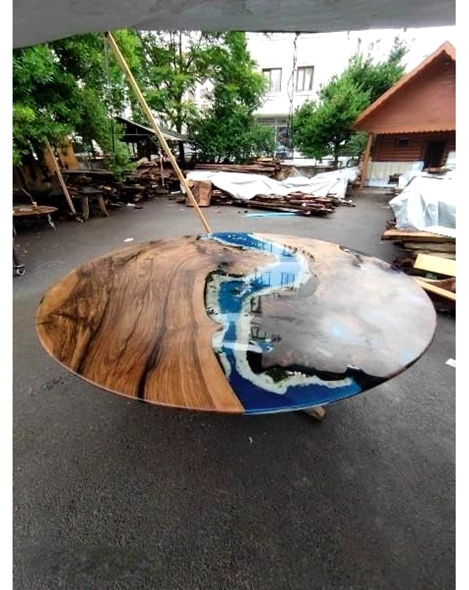 Sea Scape Aquarium Look Epoxy Resin Round Coffee Table with Star, Shell &amp; Rock Dining Room Table Living Table Bar Counter Table Patio Table Side/End Table Home Decor Top Only-18by18-3