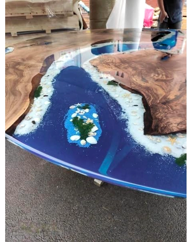 Sea Scape Aquarium Look Epoxy Resin Round Coffee Table with Star, Shell &amp; Rock Dining Room Table Living Table Bar Counter Table Patio Table Side/End Table Home Decor Top Only-18by18-2