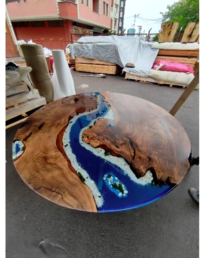 Sea Scape Aquarium Look Epoxy Resin Round Coffee Table with Star, Shell &amp; Rock Dining Room Table Living Table Bar Counter Table Patio Table Side/End Table Home Decor Top Only-68567-1