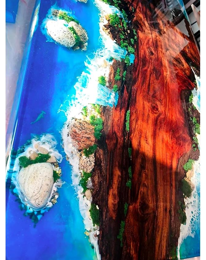 Aquatic Island Waterfall Epoxy Resin Table with Rock and Stone Dining Table Living Room Table Coffee Table Center Table Console Table Side/End Table Patio Table Top Only-60by30-4