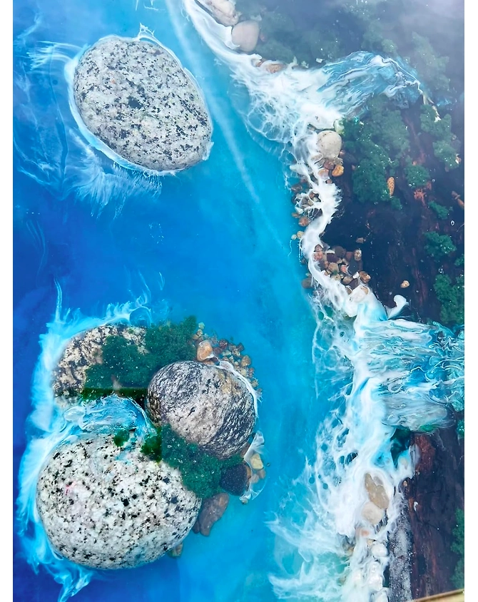 Aquatic Island Waterfall Epoxy Resin Table with Rock and Stone Dining Table Living Room Table Coffee Table Center Table Console Table Side/End Table Patio Table Top Only-60by30-3