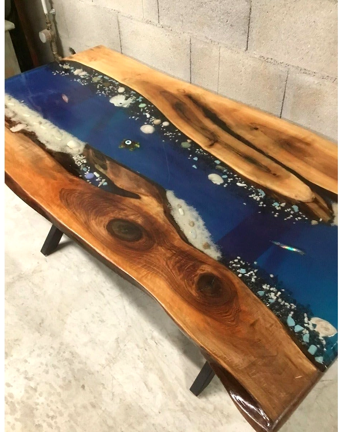 Beautiful Mount Seashore Epoxy Resin Table with Sea Shells and Rock Dining Table Living Room Table Coffee Table Console Table Coastal Table Patio Table Home Décor Top Only-96865-1
