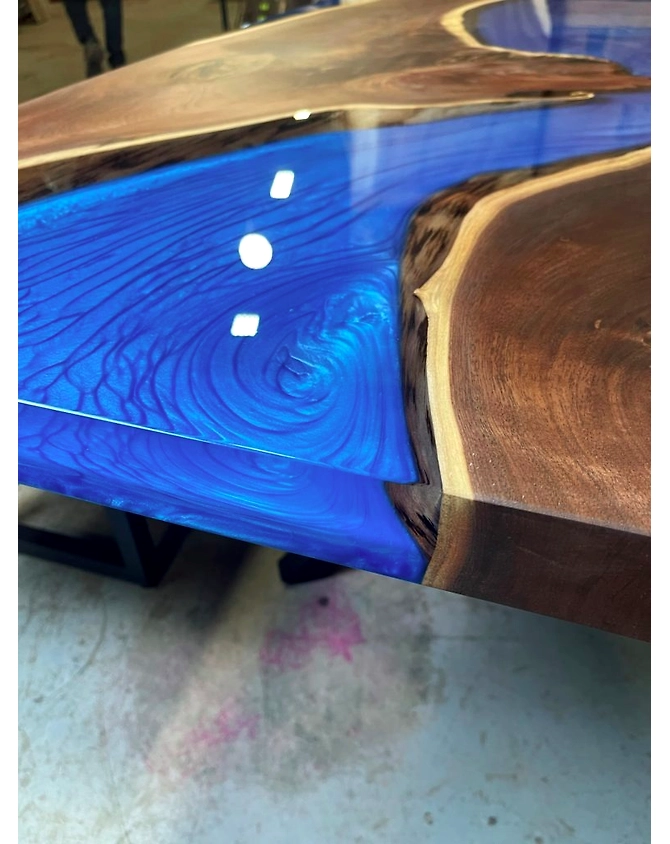 Modern Matt Blue Epoxy Resin Dining Table Live Edge Coffee Table Conference Table Patio Table Kitchen Table Console Table Living Room Table End/Side Table Top Only-60by30-4