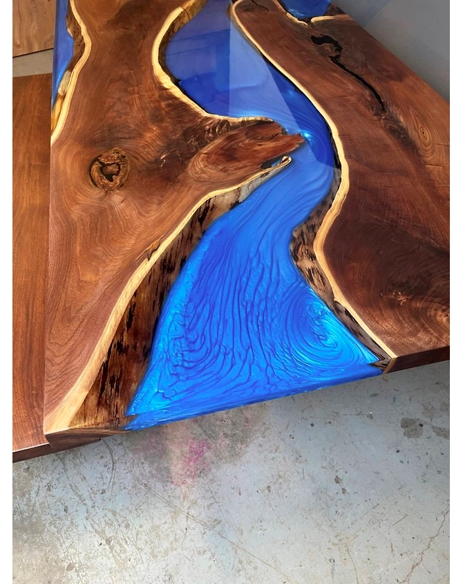 Modern Matt Blue Epoxy Resin Dining Table Live Edge Coffee Table Conference Table Patio Table Kitchen Table Console Table Living Room Table End/Side Table Top Only-60by30-3