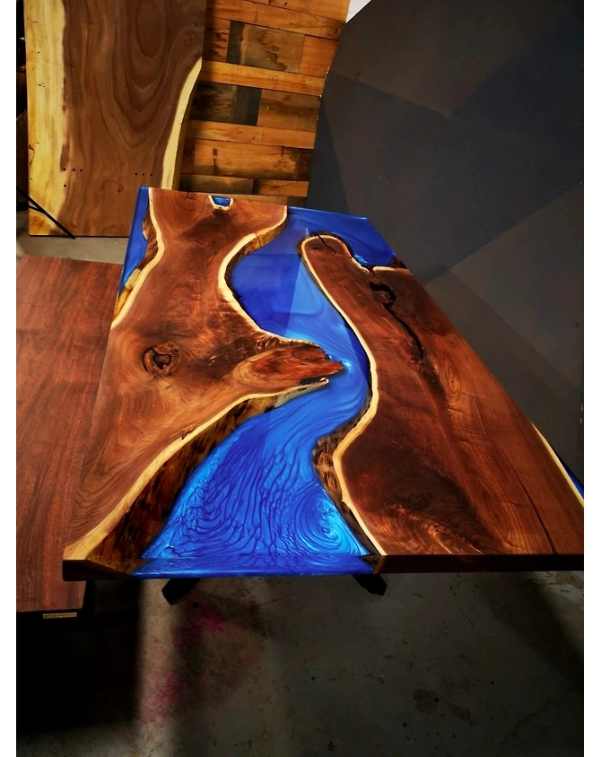 Modern Matt Blue Epoxy Resin Dining Table Live Edge Coffee Table Conference Table Patio Table Kitchen Table Console Table Living Room Table End/Side Table Top Only-60by30-2