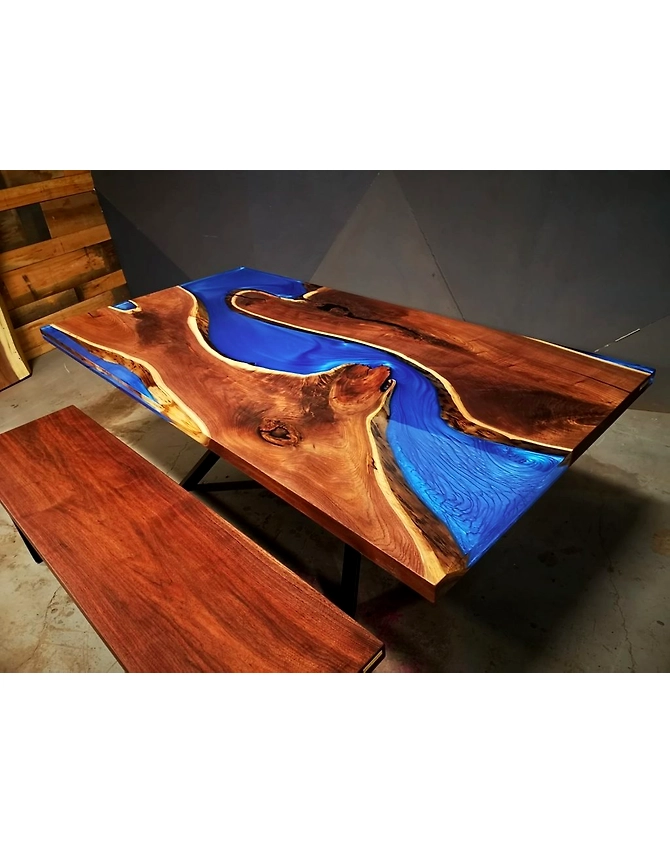Modern Matt Blue Epoxy Resin Dining Table Live Edge Coffee Table Conference Table Patio Table Kitchen Table Console Table Living Room Table End/Side Table Top Only-96852-1