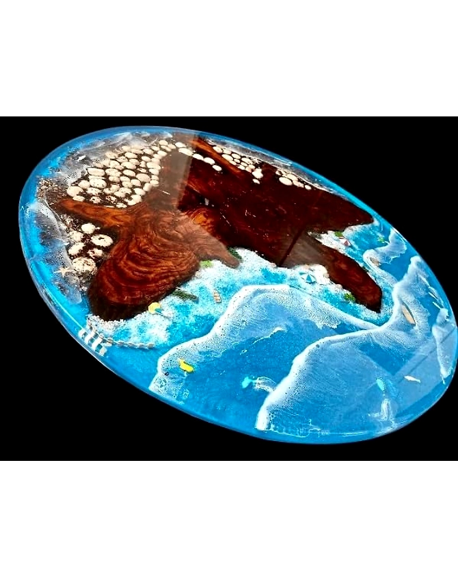Shoreline Bliss Coastal Resin Look Epoxy Round Coffee Table Center Table Dining Room Table Living Room Table Patio Table Office Table Bar Table Conference Room Table Top Only-18by18-4