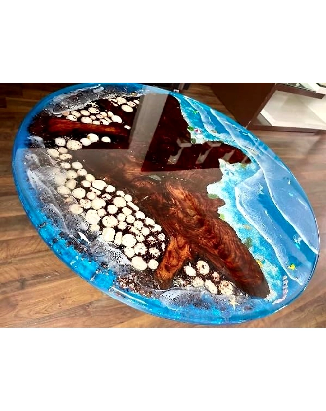 Shoreline Bliss Coastal Resin Look Epoxy Round Coffee Table Center Table Dining Room Table Living Room Table Patio Table Office Table Bar Table Conference Room Table Top Only-986565-1