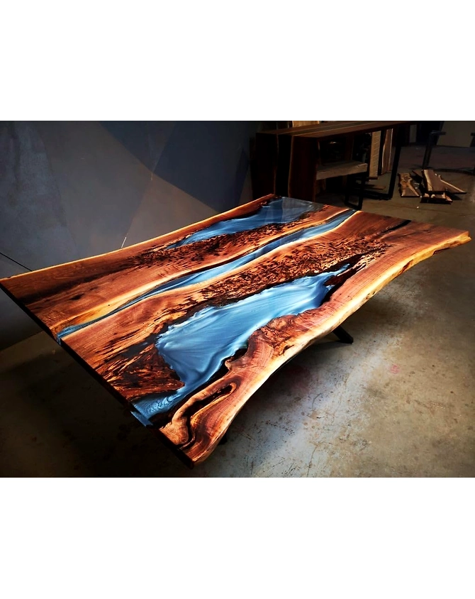Translucent Live Edge Epoxy Metallic Gray Resin Dining Table Coffee Table Living Room Table Conference Table Center Table Console Table End Table Top Only-86542-1