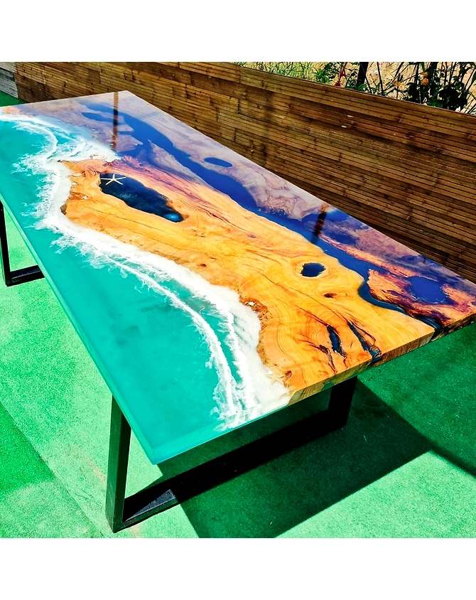 Exquisite Ocean Green Wave Epoxy Resin with Shell and Star Dining Table Coffee Table Kitchen Table Console Table Centre Table Patio Table End/Side Table Home Decor  Top Only-60by30-4