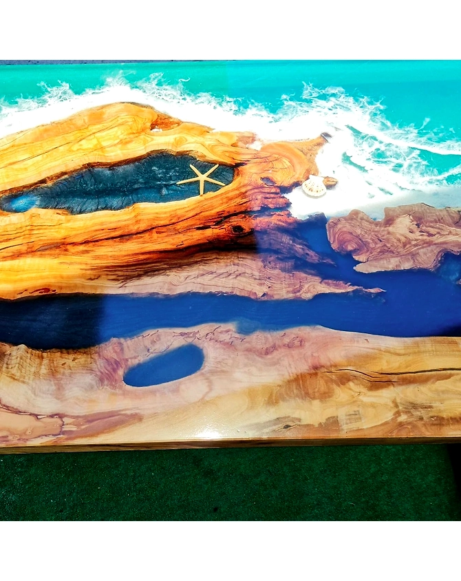 Exquisite Ocean Green Wave Epoxy Resin with Shell and Star Dining Table Coffee Table Kitchen Table Console Table Centre Table Patio Table End/Side Table Home Decor  Top Only-60by30-2