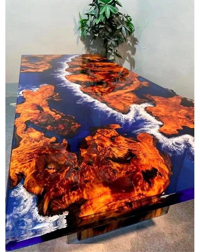 Blue Island with Realistic Ocean Waves Look Epoxy Resin Dining Table Coffee Table End Table Wooden Table Living Room Table Bar Counter Home Décor Side Table Top Only-60BY30-4