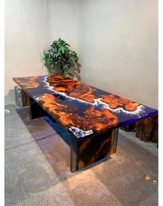 Blue Island with Realistic Ocean Waves Look Epoxy Resin Dining Table Coffee Table End Table Wooden Table Living Room Table Bar Counter Home Décor Side Table Top Only-60BY30-3