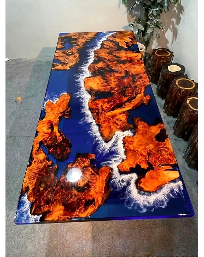 Blue Island with Realistic Ocean Waves Look Epoxy Resin Dining Table Coffee Table End Table Wooden Table Living Room Table Bar Counter Home Décor Side Table Top Only-60BY30-2