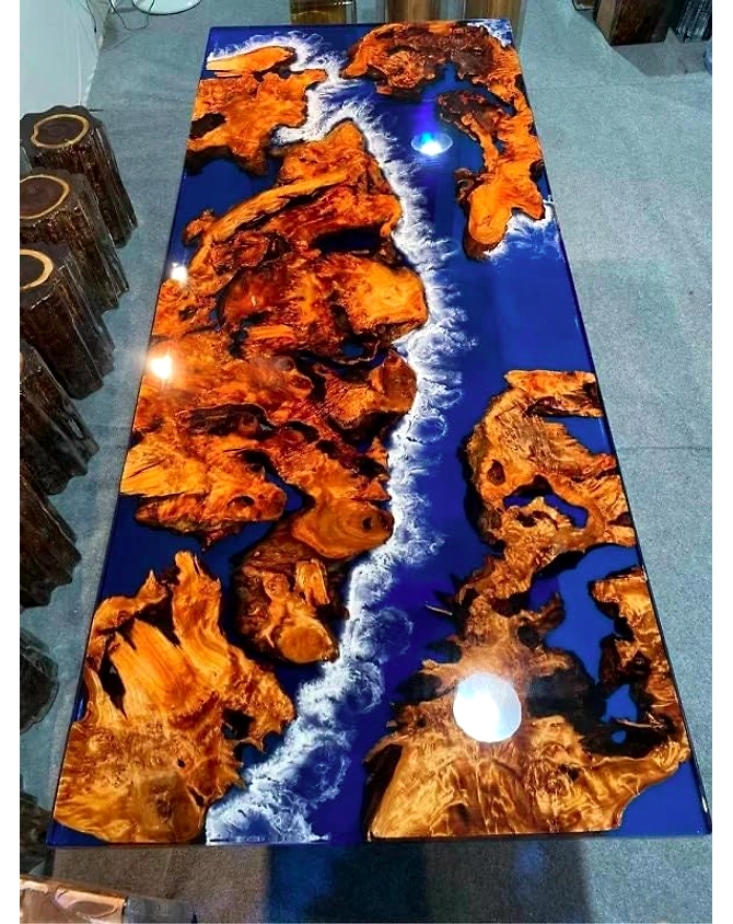 Blue Island with Realistic Ocean Waves Look Epoxy Resin Dining Table Coffee Table End Table Wooden Table Living Room Table Bar Counter Home Décor Side Table Top Only-98654-1
