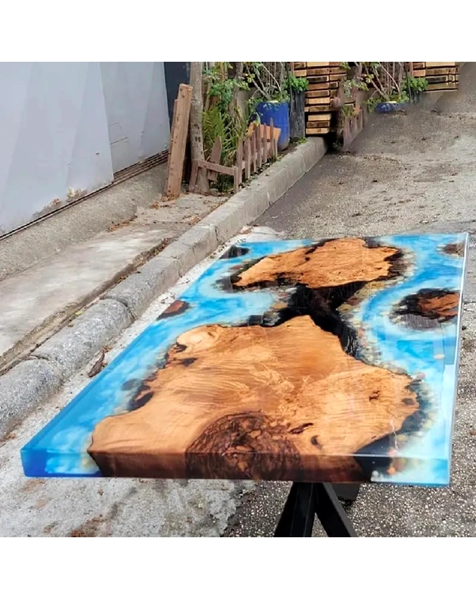 Blue Ocean and Island Design Epoxy Table, Luxury Table for Home Decoration, Solid Wood Island Designed Dining Table Top Only-108by36-3