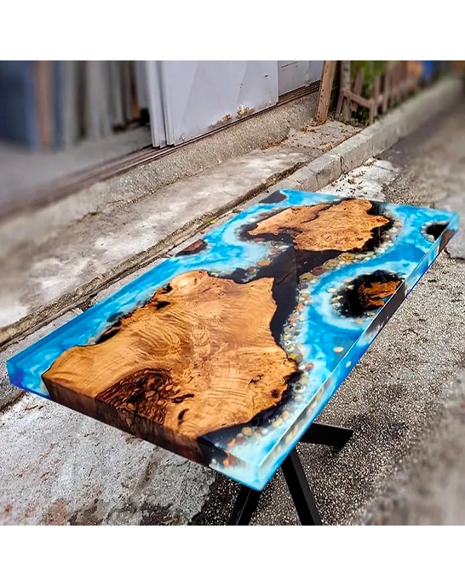Blue Ocean and Island Design Epoxy Table, Luxury Table for Home Decoration, Solid Wood Island Designed Dining Table Top Only-108by36-2