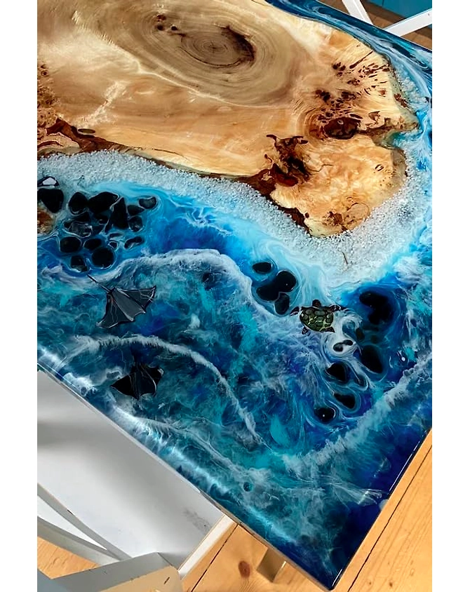 Customized Dine Room Natural Edge Table, Ocean Dining Table,Ocean Epoxy Table, Epoxy Kitchen Table, Blue Epoxy Wooden Table, Resin Dining Table Top Only-60by30-3