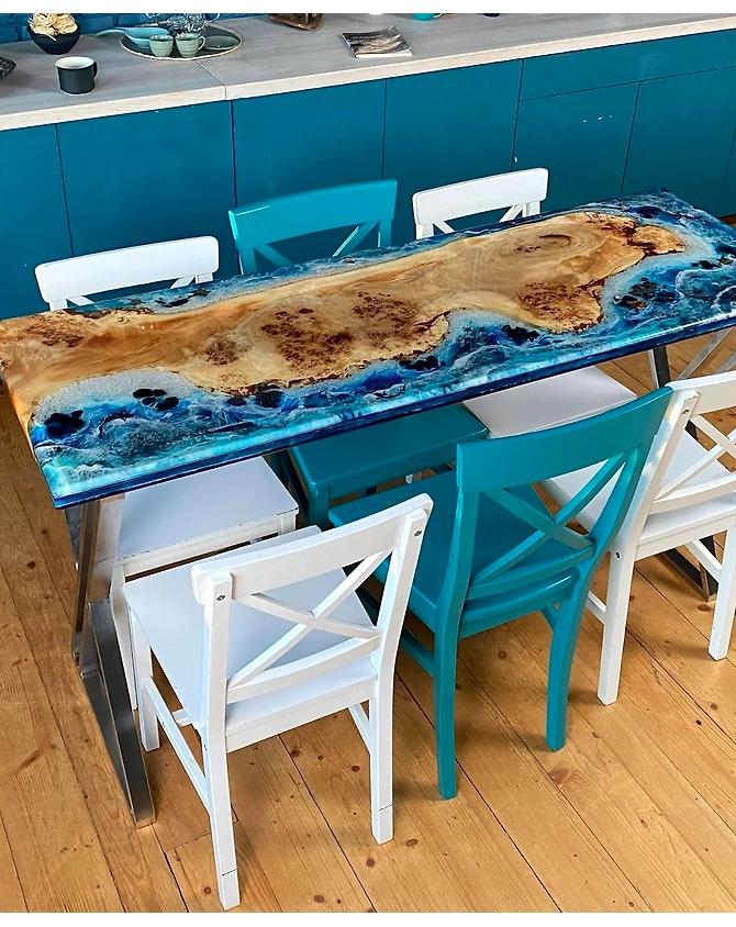Customized Dine Room Natural Edge Table, Ocean Dining Table,Ocean Epoxy Table, Epoxy Kitchen Table, Blue Epoxy Wooden Table, Resin Dining Table Top Only-60by30-2