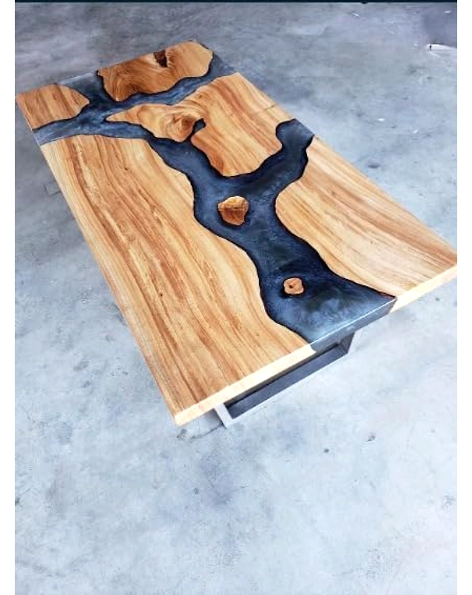 Large Indoor Grey Epoxy Dining Table Resin Coffee Table Living Room Table River Flow for 2, 4, 6, 8 Table Top Resin Epoxy Table Wooden Table Patio Table Top Only-60by30-3