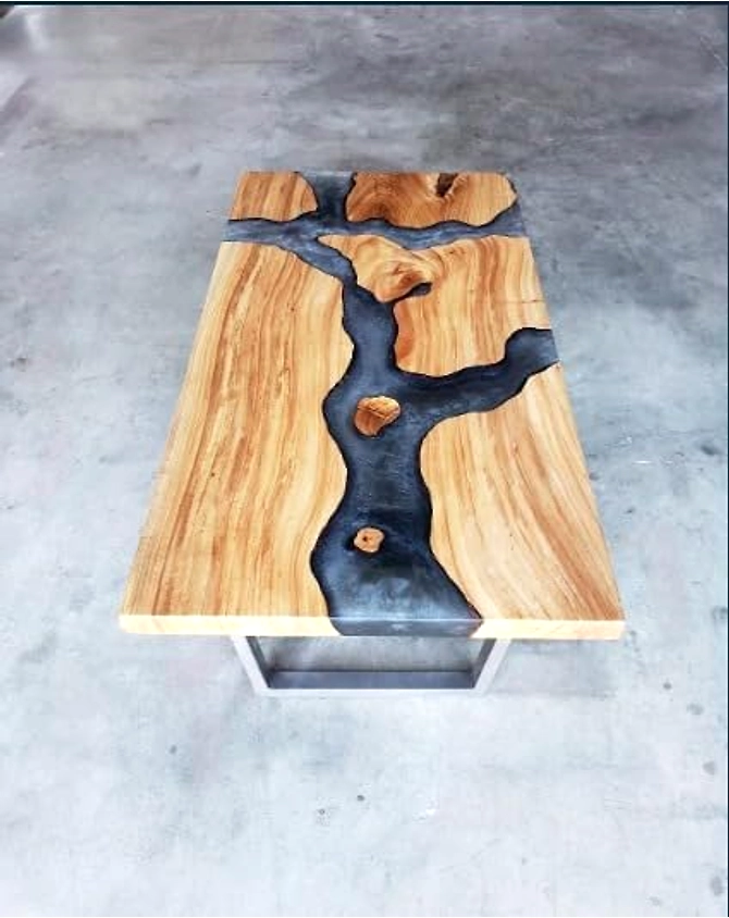 Large Indoor Grey Epoxy Dining Table Resin Coffee Table Living Room Table River Flow for 2, 4, 6, 8 Table Top Resin Epoxy Table Wooden Table Patio Table Top Only-963563-1